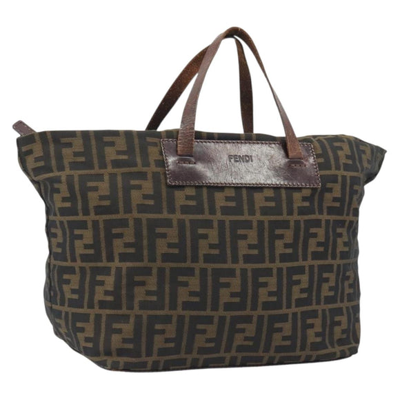 FENDI Zucca Canvas Hand Bag Black Brown Auth 190346