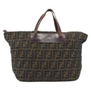 FENDI Zucca Canvas Hand Bag Black Brown Auth 190346-13