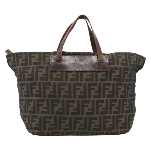 FENDI Zucca Canvas Hand Bag Black Brown Auth 190346