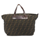 FENDI Zucca Canvas Hand Bag Black Brown Auth 190346-2