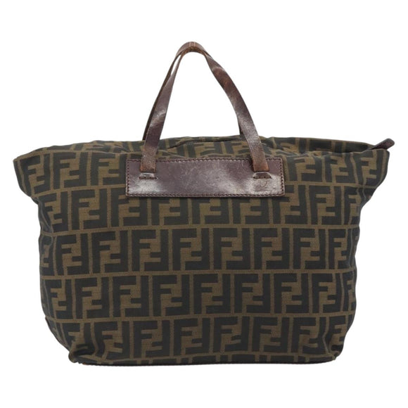 FENDI Zucca Canvas Hand Bag Black Brown Auth 190346