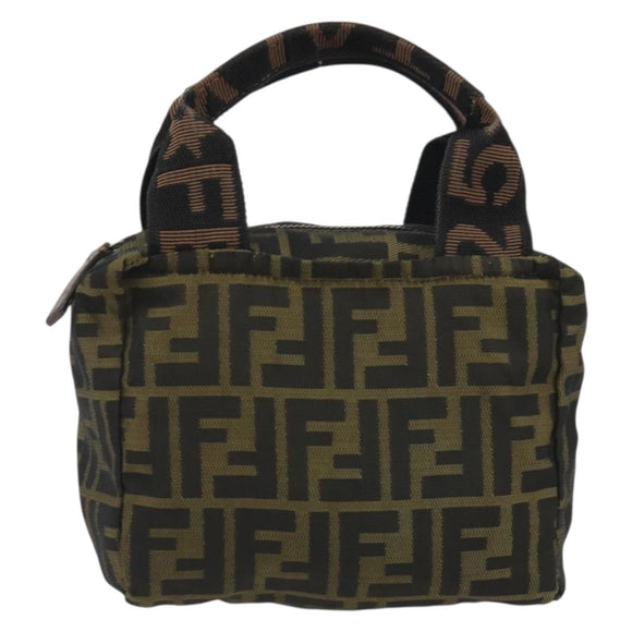 FENDI Zucca Canvas Hand Bag Black Brown Auth 190347