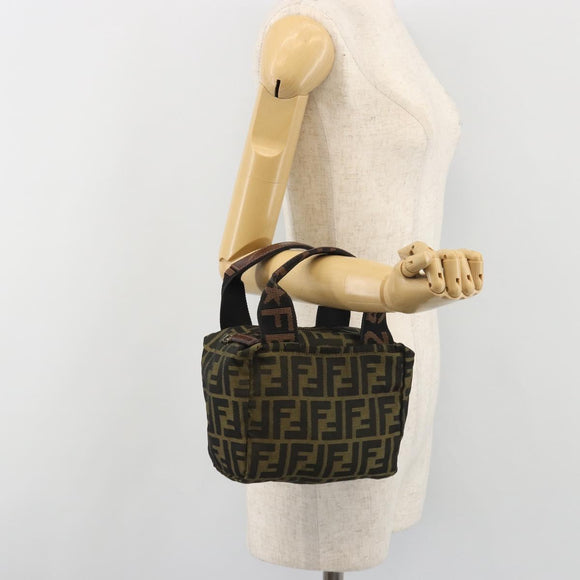 FENDI Zucca Canvas Hand Bag Black Brown Auth 190347