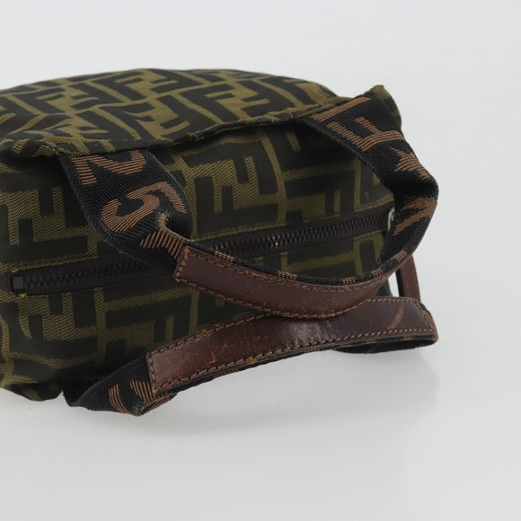 FENDI Zucca Canvas Hand Bag Black Brown Auth 190347