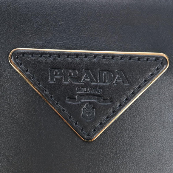 PRADA Shoulder Bag Leather Black Gold Auth 190350V