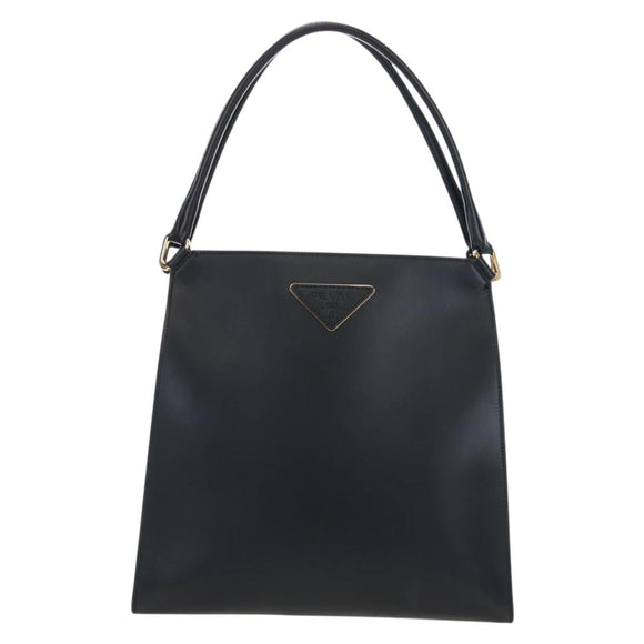 PRADA Shoulder Bag Leather Black Gold Auth 190350V