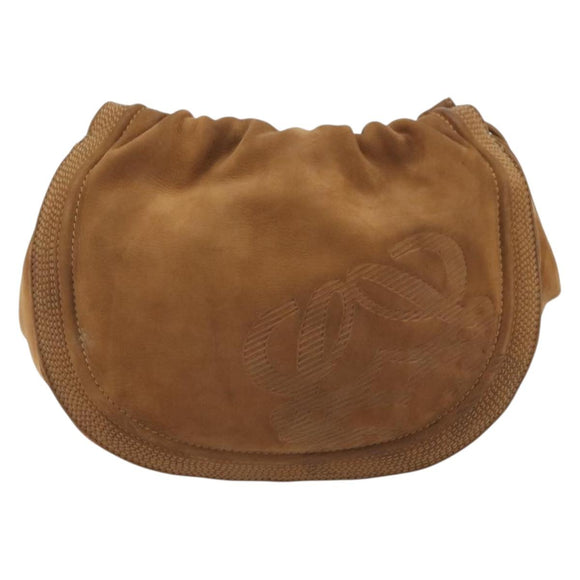 LOEWE Shoulder Bag Suede Brown Gold Auth 190351A