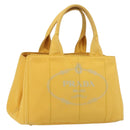 PRADA Canapa M Hand Bag Canvas Yellow Gold Auth 190356A-1