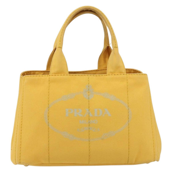 PRADA Canapa M Hand Bag Canvas Yellow Gold Auth 190356A