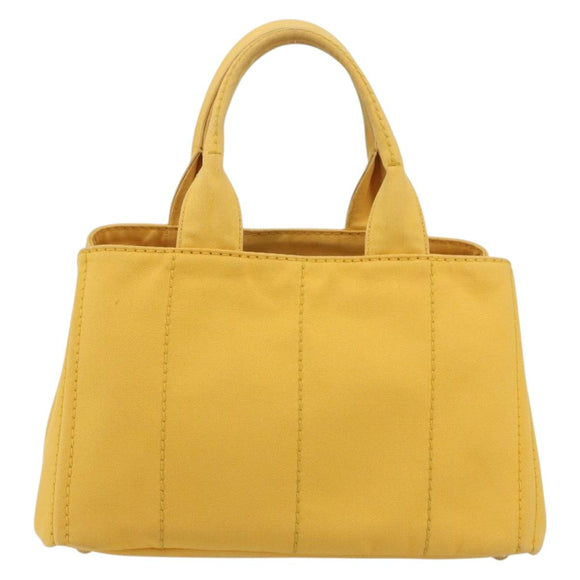 PRADA Canapa M Hand Bag Canvas Yellow Gold Auth 190356A