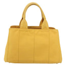 PRADA Canapa M Hand Bag Canvas Yellow Gold Auth 190356A-2