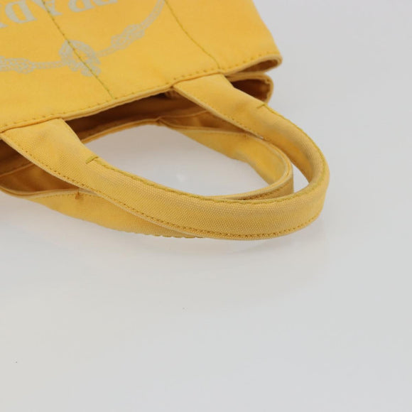 PRADA Canapa M Hand Bag Canvas Yellow Gold Auth 190356A
