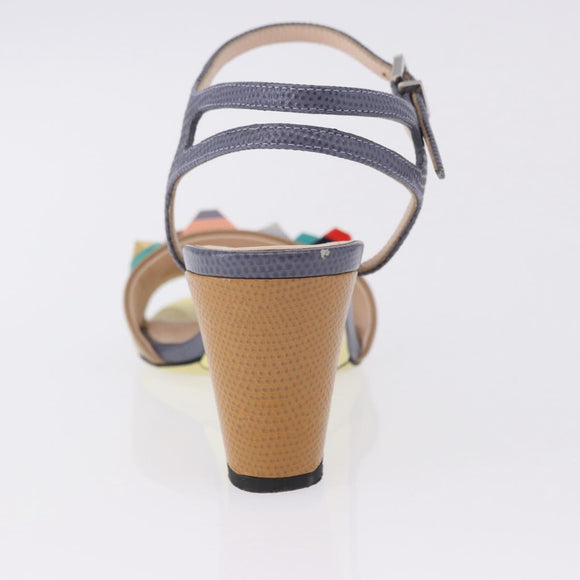 FENDI Ankle Strap Sandals Leather Multicolor Gold Auth 190357M