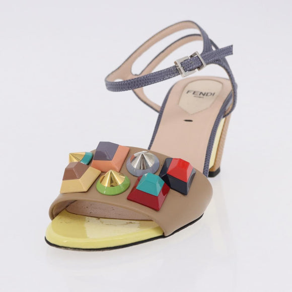 FENDI Ankle Strap Sandals Leather Multicolor Gold Auth 190357M