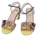 FENDI Ankle Strap Sandals Leather Multicolor Gold Auth 190357M-1