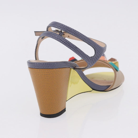 FENDI Ankle Strap Sandals Leather Multicolor Gold Auth 190357M
