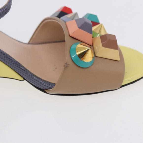 FENDI Ankle Strap Sandals Leather Multicolor Gold Auth 190357M