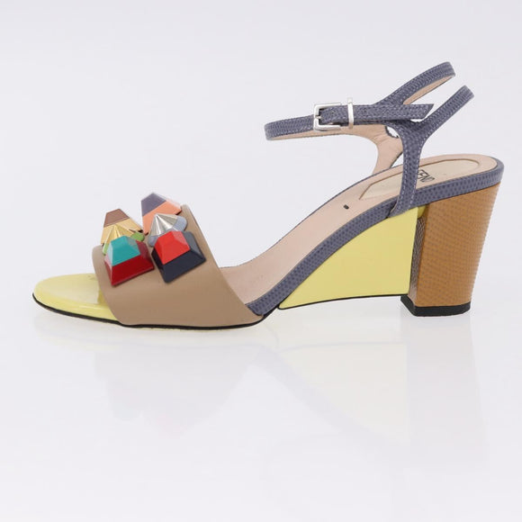 FENDI Ankle Strap Sandals Leather Multicolor Gold Auth 190357M