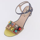FENDI Ankle Strap Sandals Leather Multicolor Gold Auth 190357M-24