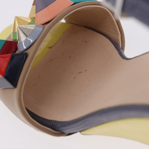 FENDI Ankle Strap Sandals Leather Multicolor Gold Auth 190357M