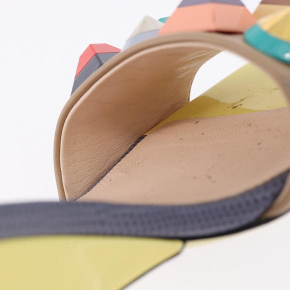 FENDI Ankle Strap Sandals Leather Multicolor Gold Auth 190357M
