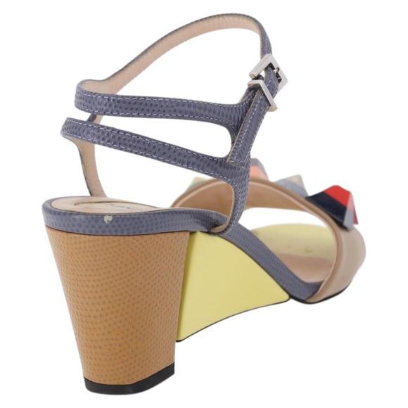 FENDI Ankle Strap Sandals Leather Multicolor Gold Auth 190357M