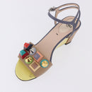 FENDI Ankle Strap Sandals Leather Multicolor Gold Auth 190357M-6