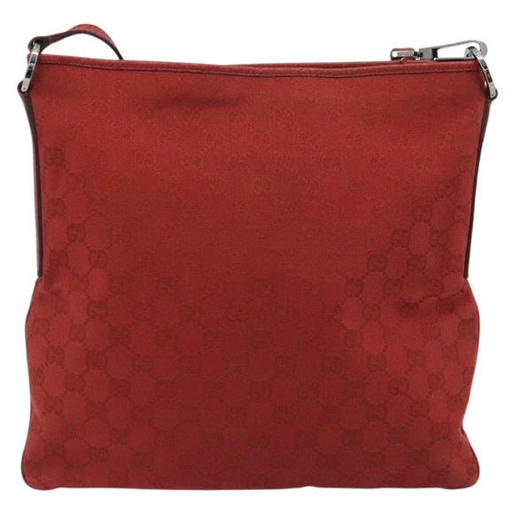 GUCCI GG Canvas Shoulder Bag Red Silver 113013 Auth 190359