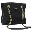 PRADA Chain Shoulder Bag Nylon Black Gold Auth 190360A-1