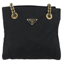 PRADA Chain Shoulder Bag Nylon Black Gold Auth 190360A-13