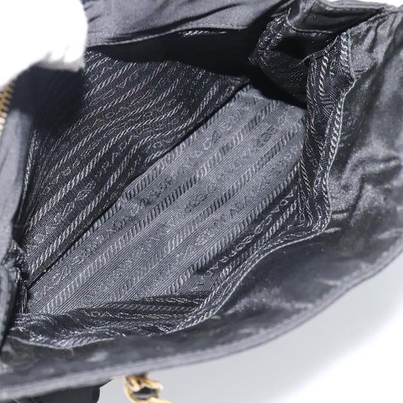 PRADA Chain Shoulder Bag Nylon Black Gold Auth 190360A