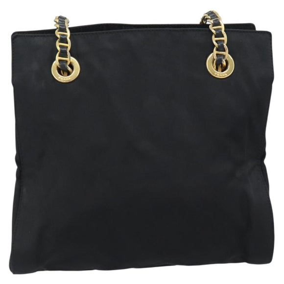 PRADA Chain Shoulder Bag Nylon Black Gold Auth 190360A