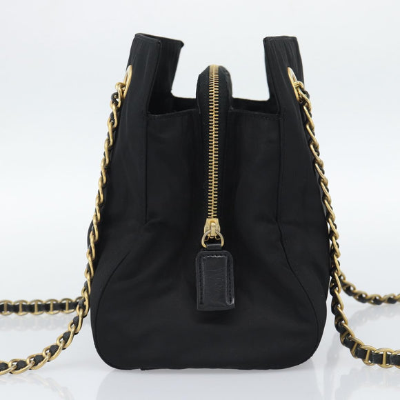 PRADA Chain Shoulder Bag Nylon Black Gold Auth 190360A