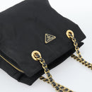 PRADA Chain Shoulder Bag Nylon Black Gold Auth 190360A-6