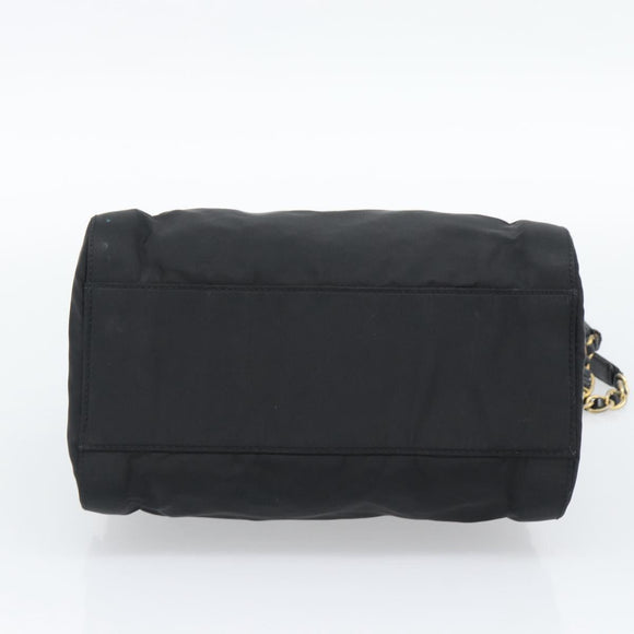 PRADA Chain Shoulder Bag Nylon Black Gold Auth 190360A