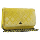 CHANEL Matelasse Chain Shoulder Bag Velor Yellow Silver CC Auth 190362A-1