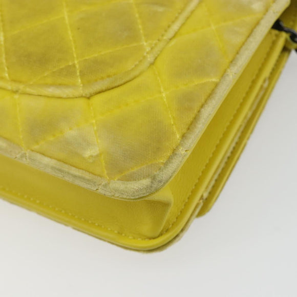 CHANEL Matelasse Chain Shoulder Bag Velor Yellow Silver CC Auth 190362A