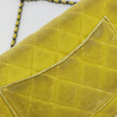 CHANEL Matelasse Chain Shoulder Bag Velor Yellow Silver CC Auth 190362A-14