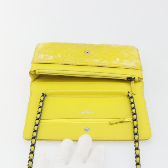 CHANEL Matelasse Chain Shoulder Bag Velor Yellow Silver CC Auth 190362A