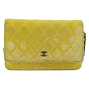 CHANEL Matelasse Chain Shoulder Bag Velor Yellow Silver CC Auth 190362A-2