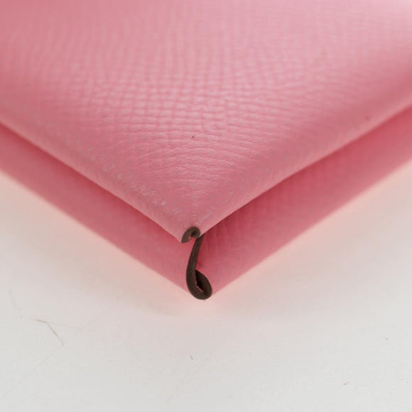 HERMES Calvi Card Case Leather Pink Auth 190365M