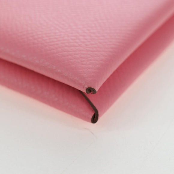 HERMES Calvi Card Case Leather Pink Auth 190365M