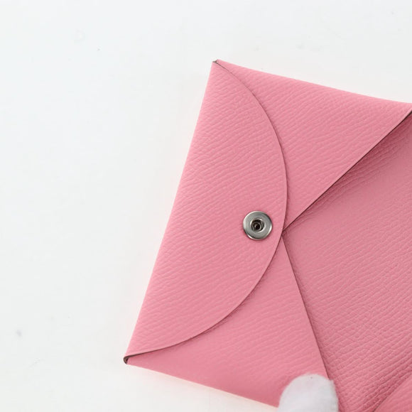 HERMES Calvi Card Case Leather Pink Auth 190365M