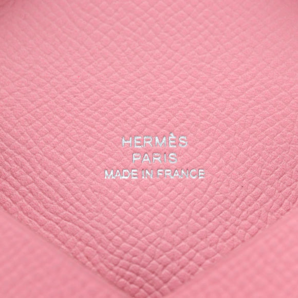 HERMES Calvi Card Case Leather Pink Auth 190365M