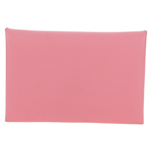 HERMES Calvi Card Case Leather Pink Auth 190365M