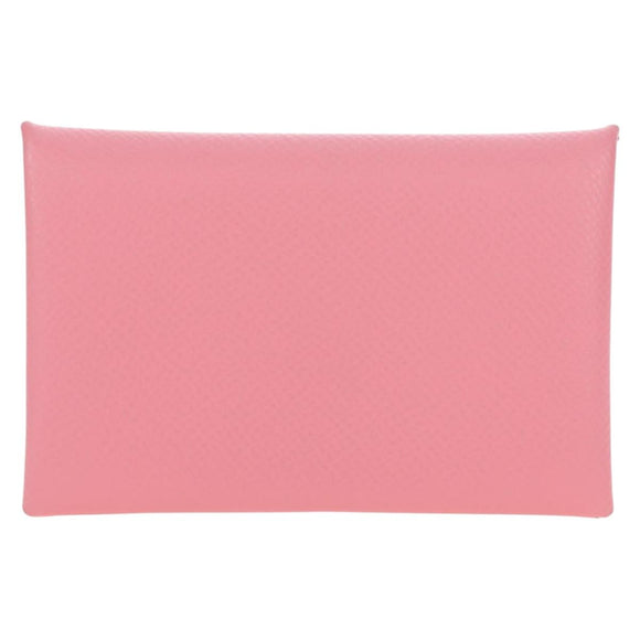 HERMES Calvi Card Case Leather Pink Auth 190365M
