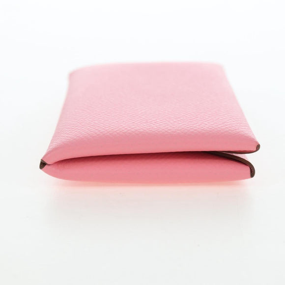 HERMES Calvi Card Case Leather Pink Auth 190365M