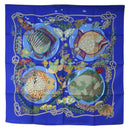 HERMES Carre 90 Scarf ”Grands Fonds” Silk Blue Auth 190368M-1