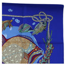 HERMES Carre 90 Scarf ”Grands Fonds” Silk Blue Auth 190368M-4