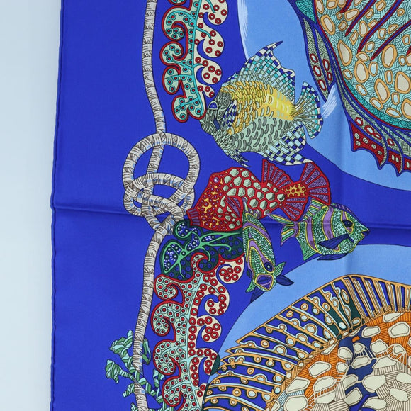 HERMES Carre 90 Scarf ”Grands Fonds” Silk Blue Auth 190368M